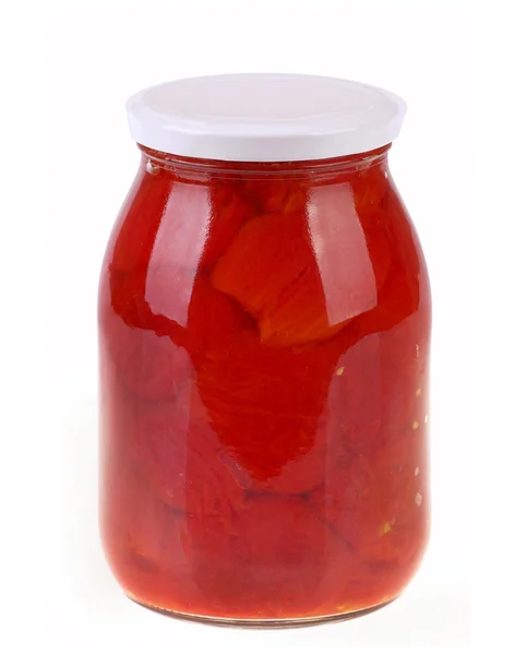 Стеклянная банка горячего томатного соуса — стоковое фото