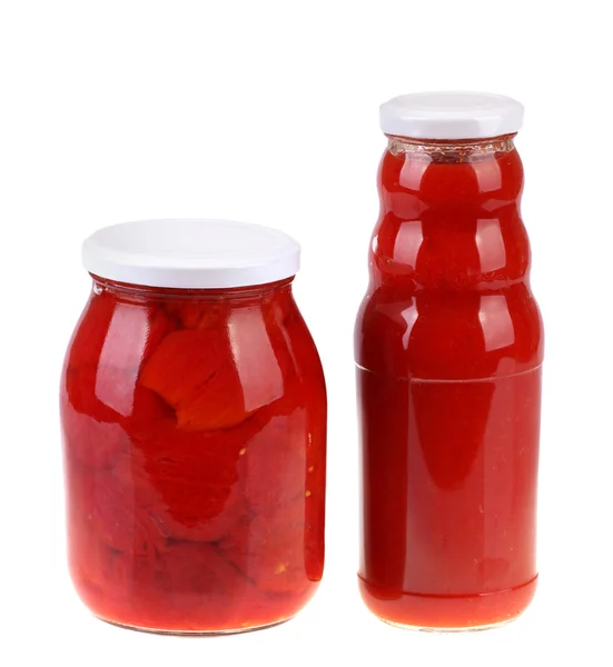 Glass jar of hot tomato sauce — Stock Photo, Image