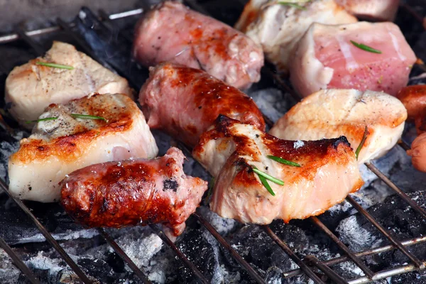 Barbecue grill with chicken and meat — Stock Photo, Image