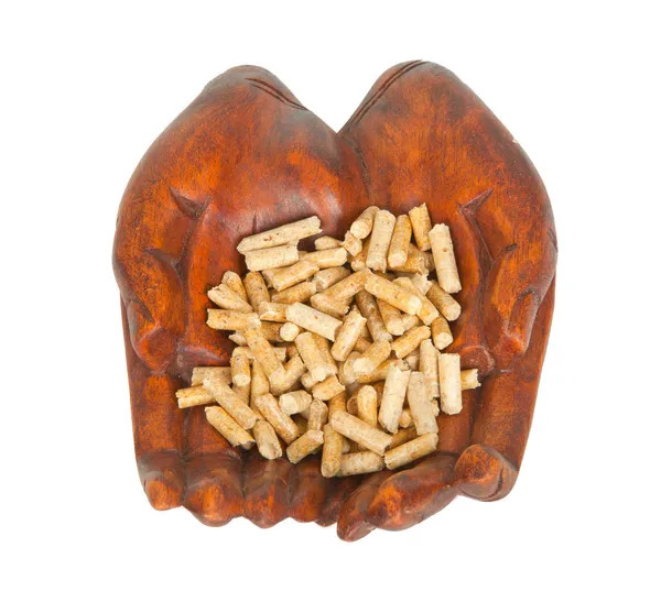 Pellets de madera en mano — Foto de Stock