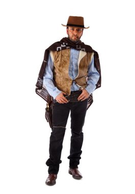 Silahlı beyaz zemin üzerine eski vahşi batı