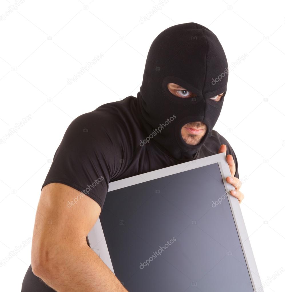 Criminal with balaclava and monitor