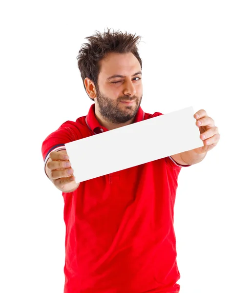 Hombre mostrando pancarta — Foto de Stock