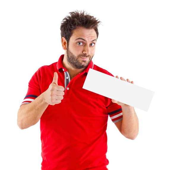 Homem mostrando cartaz — Fotografia de Stock