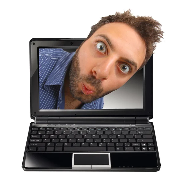 Wow expression with laptop — Stock Photo, Image