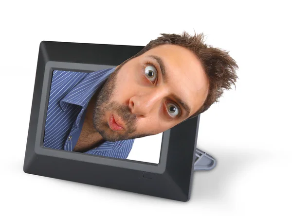 Wow expression with digital photo frame — Stock Photo, Image