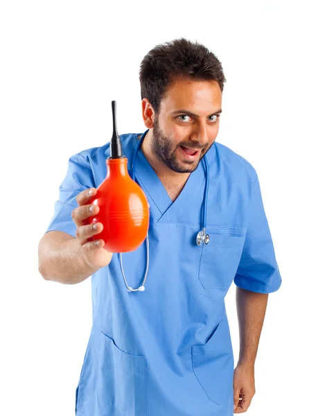 Male nurse with clyster — Stock Photo, Image