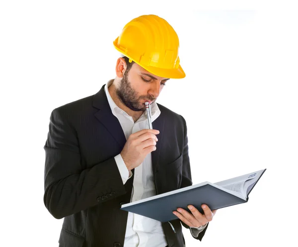 Empresario con casco de construcción — Foto de Stock