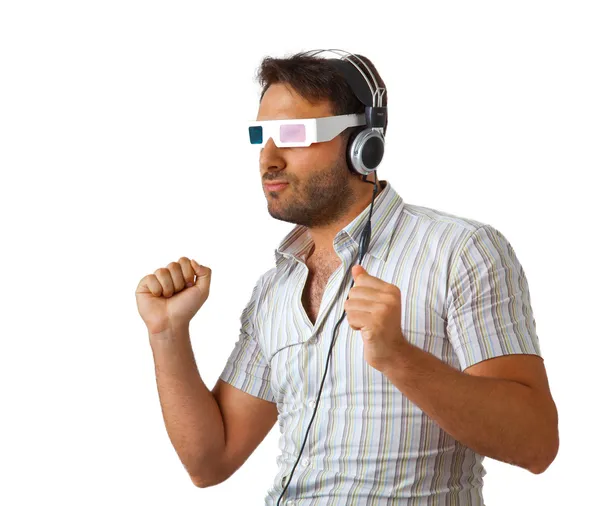Man Wearing 3d Glasses and headphones — Stock Photo, Image