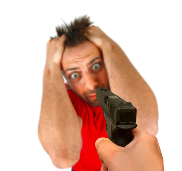 Man threatened with a gun — Stock Photo, Image