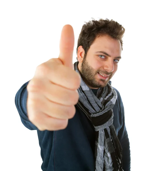 Portrait of a young man showing okay gesture — Stock Photo, Image