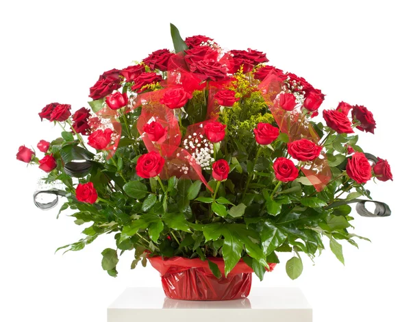 Basket with fifty red roses — Stock Photo, Image