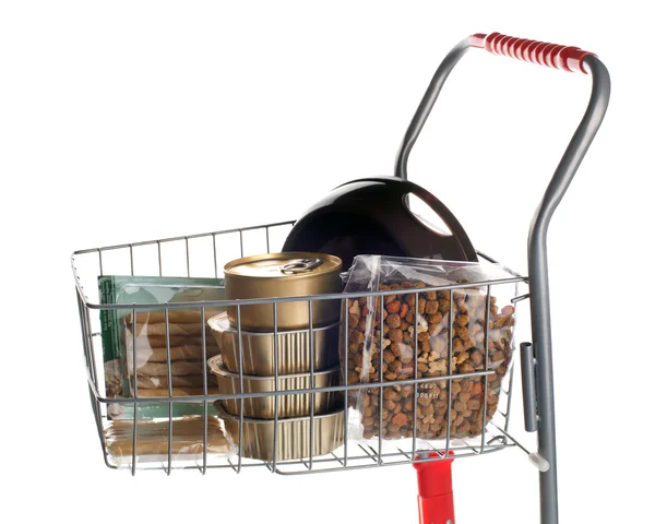 Sshopping cart full of dog food — Stock Photo, Image