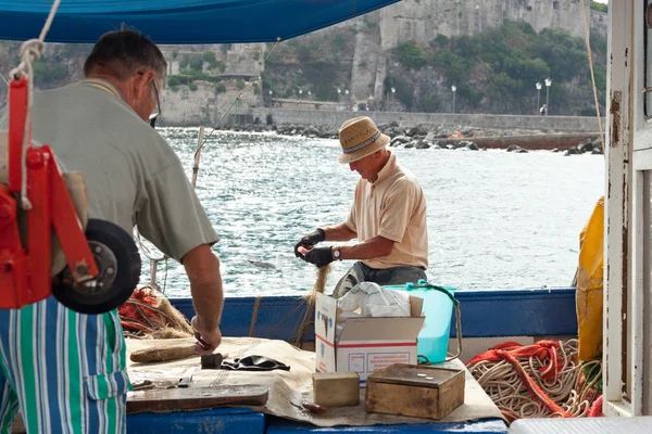 Ischia, Włochy - 20 sierpnia: sprzedaż bezpośrednia połowu przedsiębiorców miejsca. — Zdjęcie stockowe