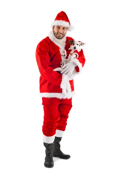 Santa claus se svým pejskem — Stock fotografie