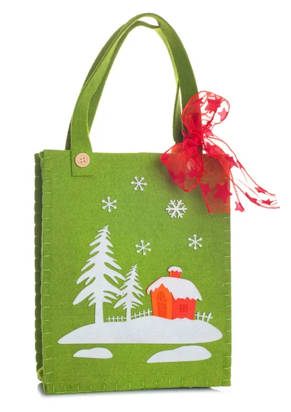 Cloth bag with Christmas decorations — Stock Photo, Image