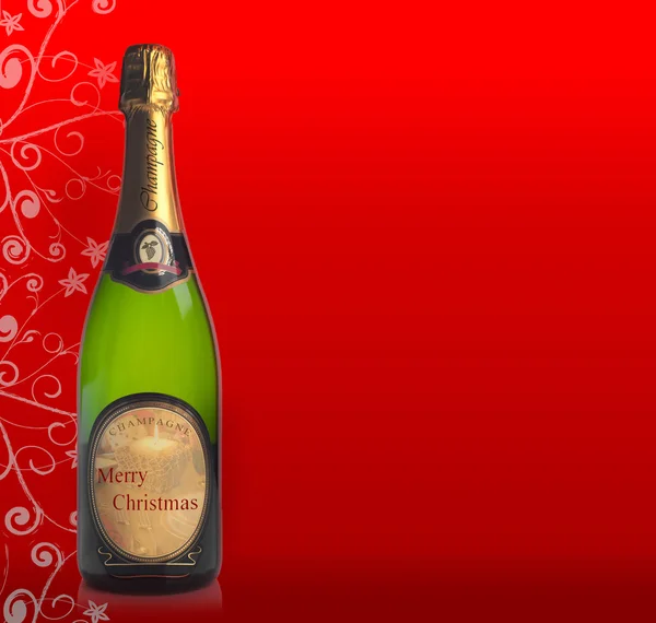 Fles champagne met label "merry christmas" — Stockfoto