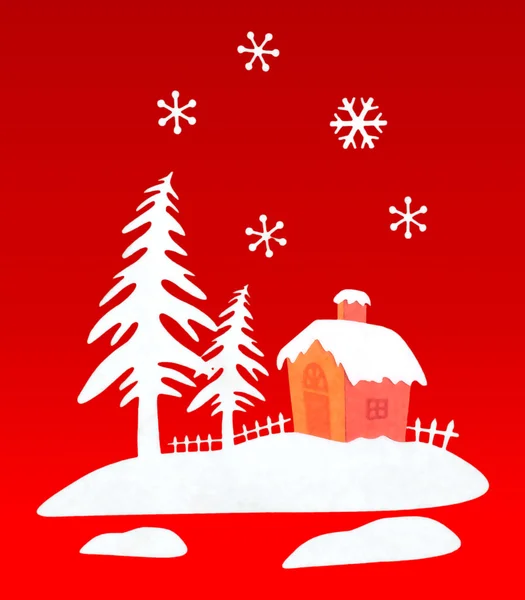 Representación con casa de Navidad en el bosque con nieve — Foto de Stock