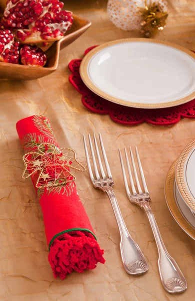 Besteck und Serviette für den Weihnachtstisch — Stockfoto