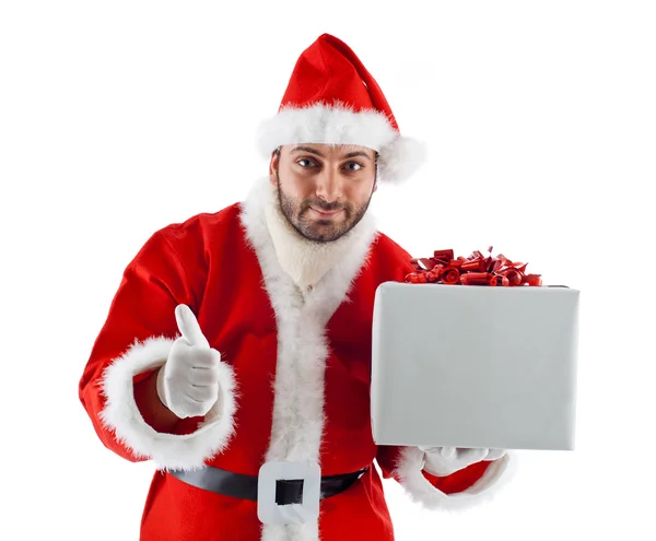 Joven Santa Claus con caja de regalo —  Fotos de Stock