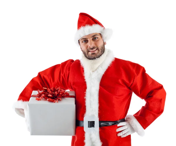 Молодой Санта-Клаус с подарочной коробкой — стоковое фото