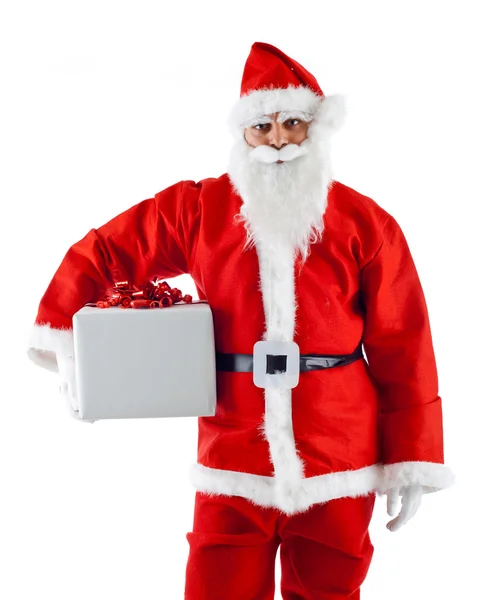 Young Santa Claus with gift box — Stock Photo, Image