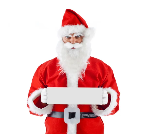 Young Santa Claus with signboard — Stock Photo, Image