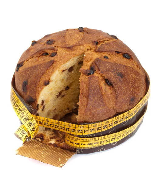 Panettone avec compteur, concept de régime après Noël — Photo