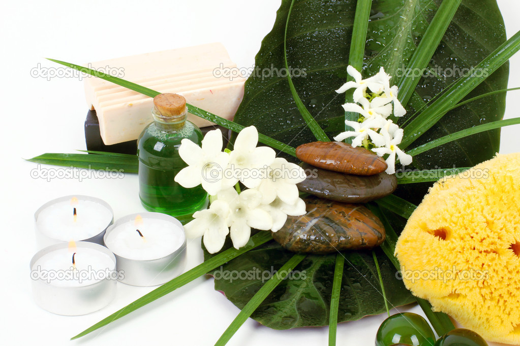 Accessories for spa with flowers of jasmine