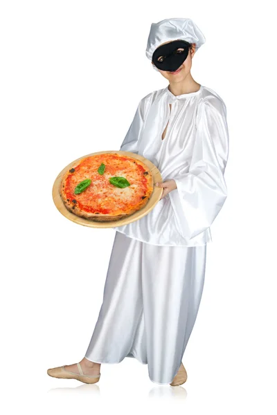 Pulcinella and pizza — Stock Photo, Image