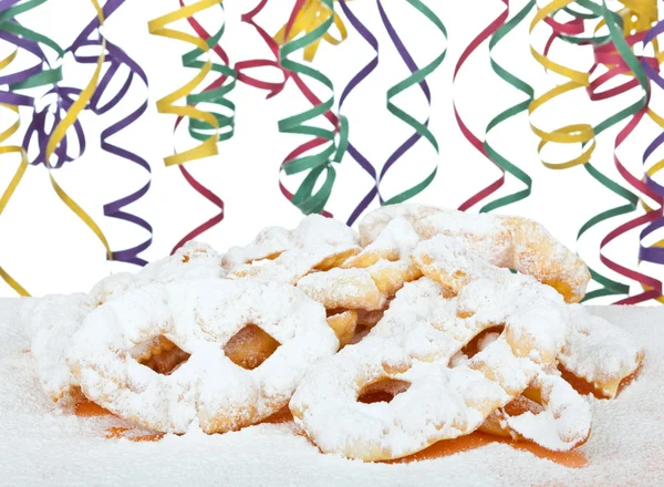 Typical Italian dessert for carnival, "chiacchiere" fries with t — Stock Photo, Image