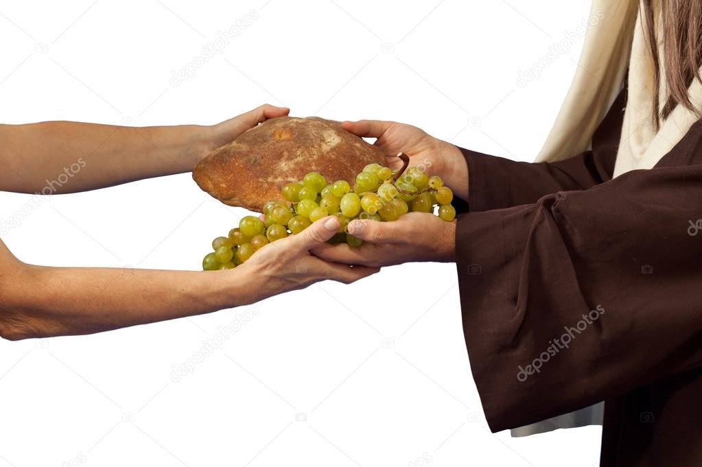 Jesus gives bread and grapes