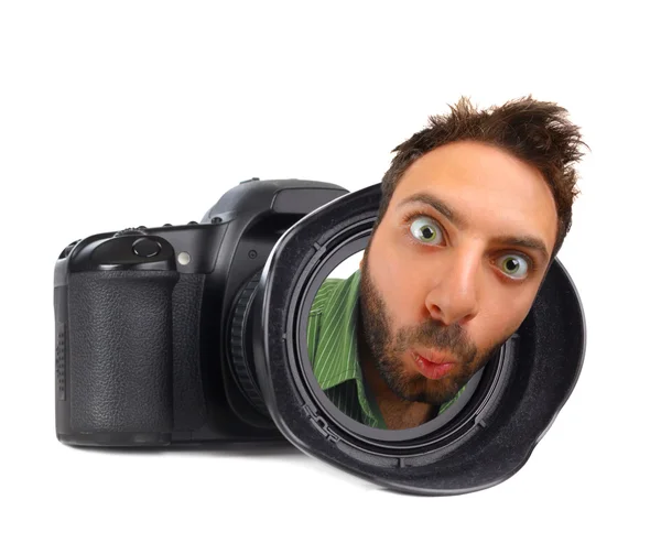 Digital photo camera with wow man — Stock Photo, Image