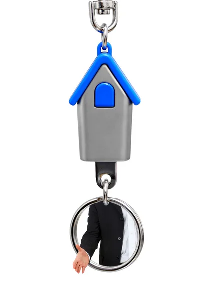 Keychain with hands of the estate agent — Stock Photo, Image