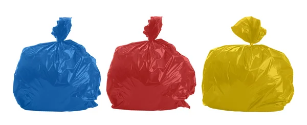 Üç renkli çöp torbaları — Stok fotoğraf