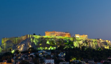 Akropolis parthenon tarafından gece, Atina, Yunanistan