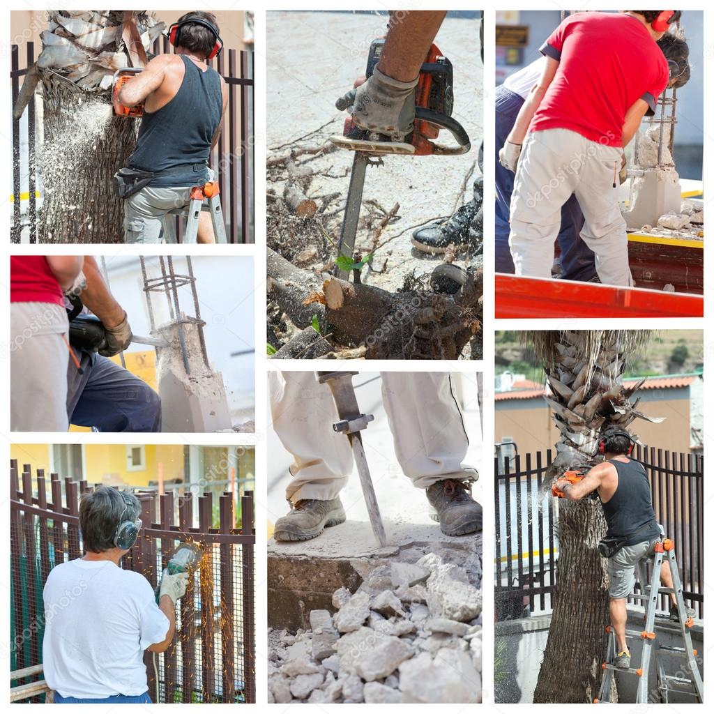 Collage of workers at work.
