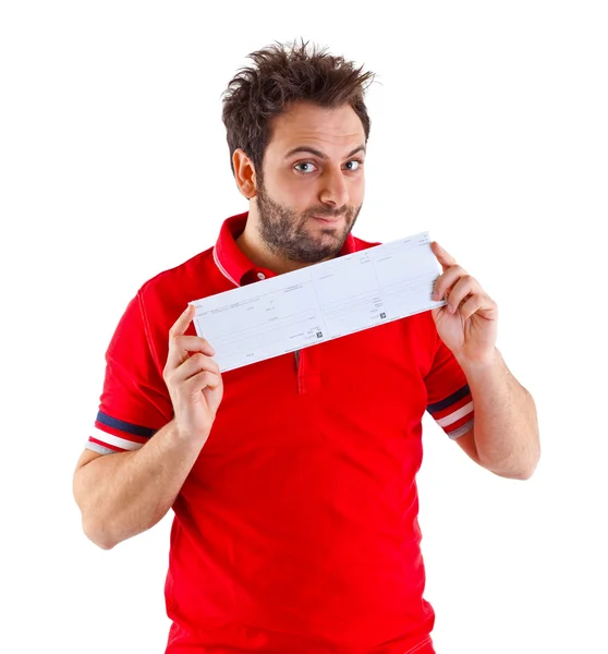 Young man showing the italian money order — Stock Photo, Image