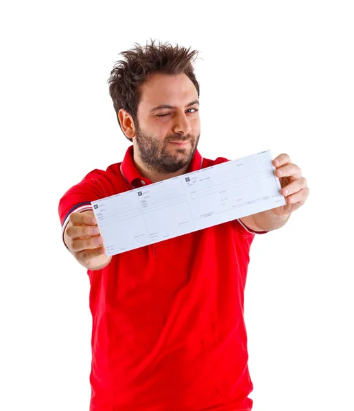 Young man showing the italian money order — Stock Photo, Image