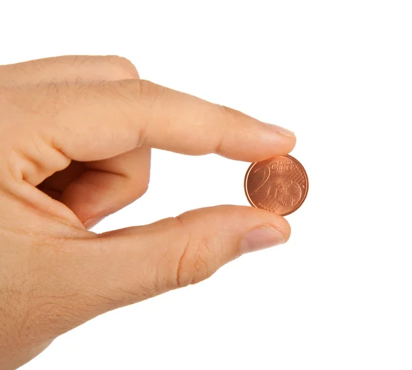 2 eurocent mellan fingrarna — Stockfoto