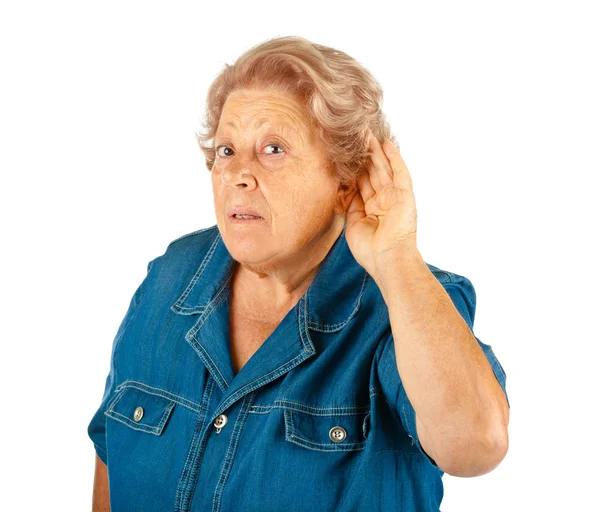 Elderly woman, hearing problems — Stock Photo, Image