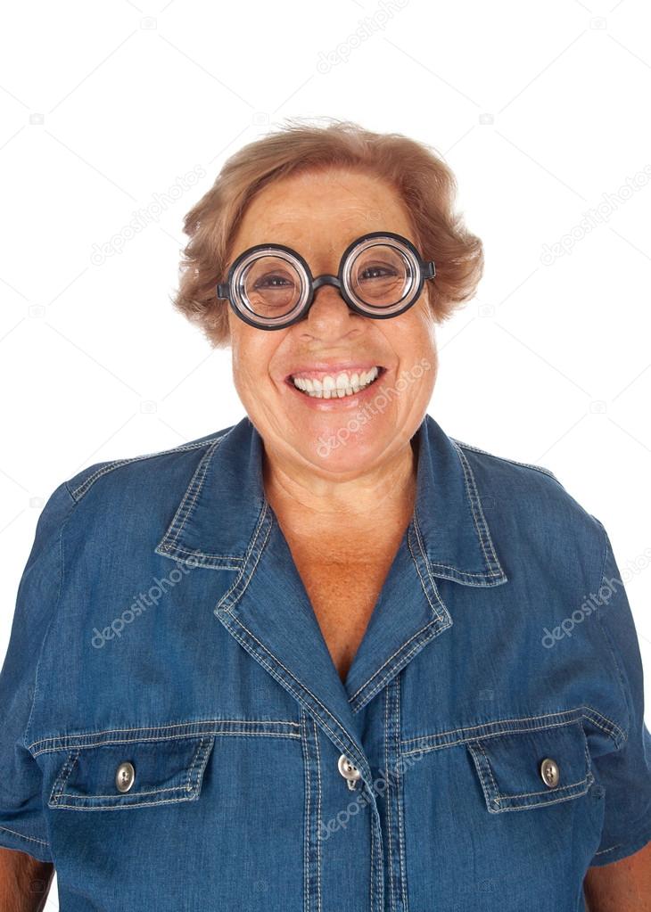 Fotos de Mujer anciana sorprendida con gafas divertidas . Imagen