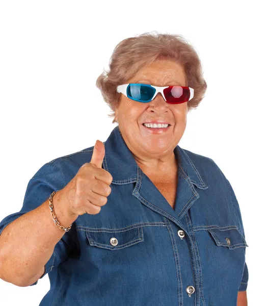 Senior woman wearing 3d glasses — Stock Photo, Image