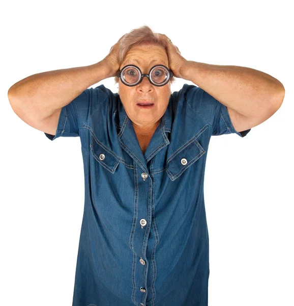 Elderly woman with surprised expression — Stock Photo, Image