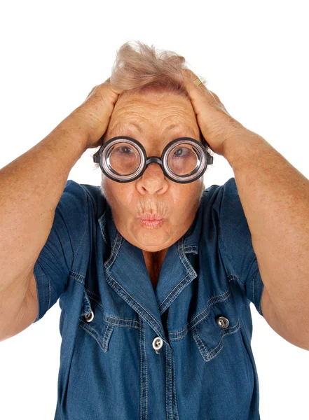 Elderly woman with surprised expression — Stock Photo, Image