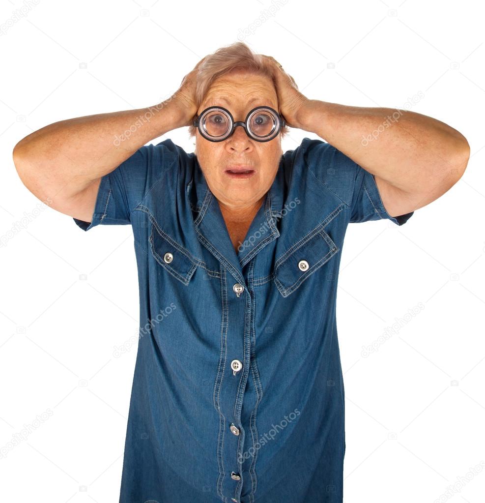 Elderly woman with surprised expression