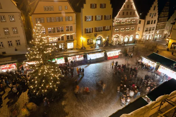 Christmas Market by night in Rothenburg ob der Tauber Stock Photo