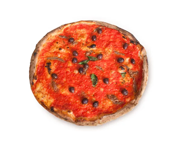 Pizza marinara z anchois i czarnymi oliwkami — Zdjęcie stockowe