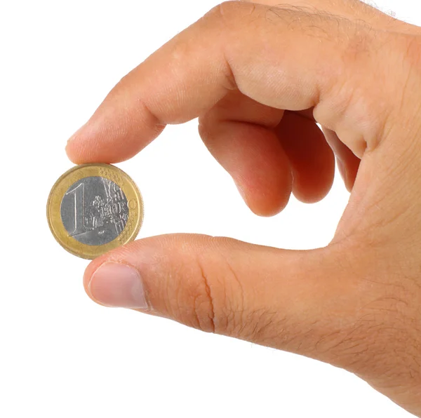 Holding one euro coin — Stock Photo, Image