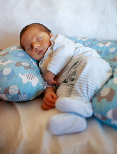 Unos Días Bebé Duerme Sobre Una Almohada Redonda Fase Sueño —  Fotos de Stock